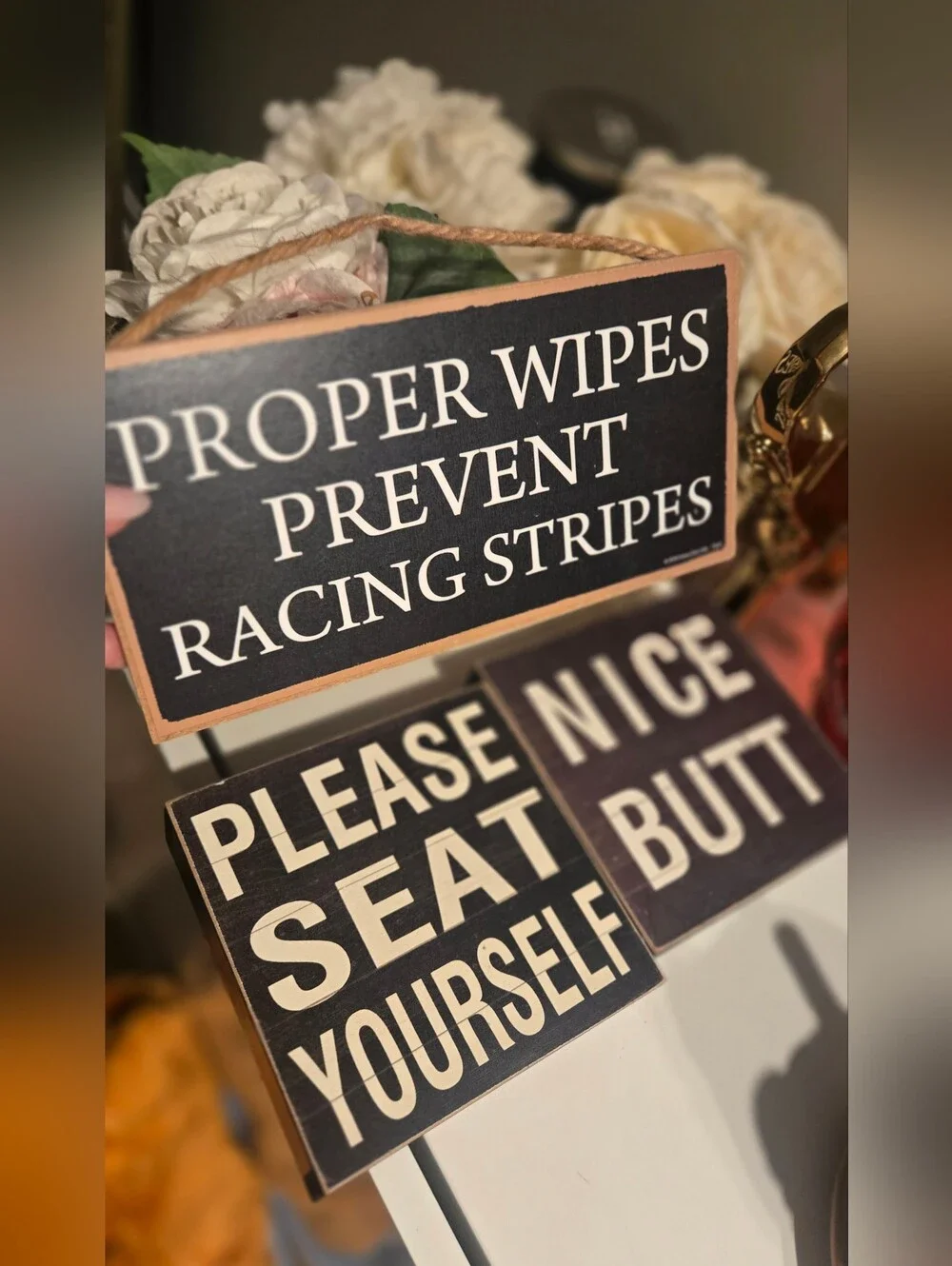 Rustic Black & White Bathroom Funny Sign Set - Home Party Supplies